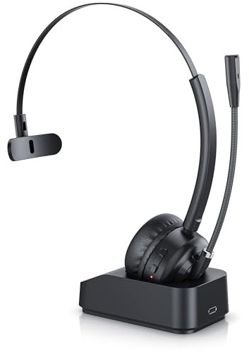 CSL - Bluetooth 5.3 Headset mit Ladestation - PC Headset mit flexiblem Mikrofon - Multipoint - kabellos inkl Mikro- leicht - freisprechen - für Auto und LKW Computer Call Center Handys