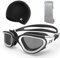 ZIONOR Polarisiert Schwimmbrille + Schwimmkappe für Herren und Damen, UV-Schutz Anti Nebel Verstellbar Gurt Komfort Profi Schwimmbrillen (YA-EU-P-G1S-Klar-Weiß+C5-Schwarz)
