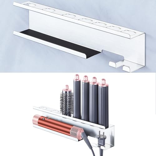Soporte Pared Secador Pelo, Soporte Plancha Pelo para Los Accesorios De Dispositivos De Rizado, Soporte Secador de Pelo de Acero Inoxidable, Soporte Secador Pelo y Plancha