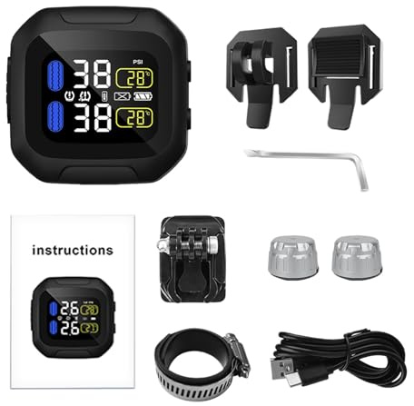 SistemaDi Monitoraggio Della Pressione Dei Pneumatici Per Moto | TPMS Solare USB Ricaricabile Da 3 V, -20 ? - +80 ? TPMS Intelligente Con Temperatura Di Lavoro Con Batteria Da 1000 MAh Per Ciclismo,