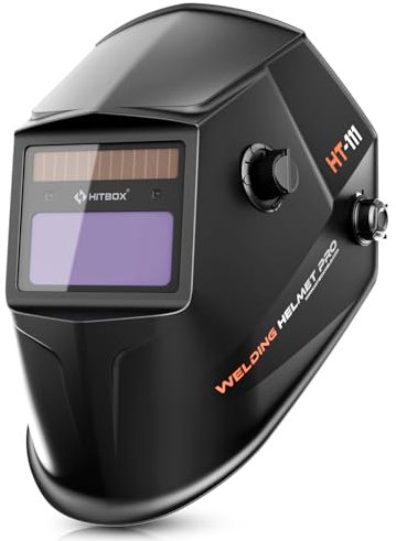 HITBOX Schweißhelm Automatische Abdunkelung Solarbetrieben & Wiederaufladbar, Abdunkelungsstufen 4/5-9/9-13, Klare Sicht, Für MIG-Schweißen, Lichtbogenschweißen, TIG-Schweißen