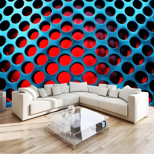 Rojo Papeles Pintados de Pared patrón geométrico de rejilla metálica Fotomurales 400x280 cm Tejido No Tejido Papel Tapiz Fotográfico Decorativos Murales Dormitorio Oficina Hotel Spa