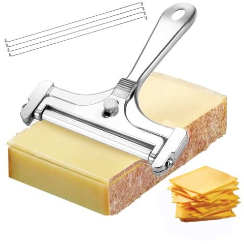Cheese Slicer with Adjustable Thickness - 5 pcs Stainless Steel Cheese Cutter with Wire Set - Hand Held Cheese Cutter for Cheddar, Gruyere, Raclette,Adjustable Cheese Shaver