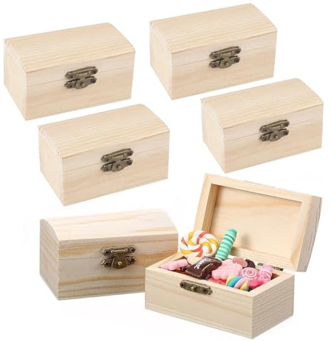 ARCPNRT Lot de 6 petites caisses en bois, rectangulaires, avec fermeture à rabat en métal, convient pour le rangement