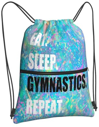Newhomestyle Drawstring Backpack Eat Sleep Gymnastics Repeat, Gym Waterproof String Bag, Outdoor Beach Drawstring Bag, Lightweight Sports Drawstring Sackpack for Women Men