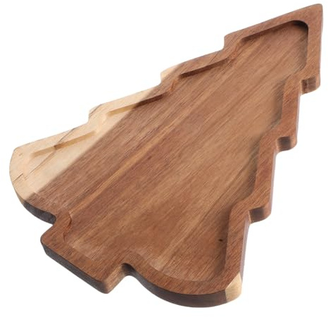 Ciieeo Vassoio da portata in legno a forma di albero di Natale con simpatico design a cartoni animati, versatile piatto da festa per biscotti, frutta, noci, facile da pulire, piatto da portata