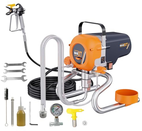 MAXXT pulverizador de Pintura para Paredes | Caudal 1,6 L/min | Alta presión 226 Bar | Boquilla versátil 517 y 317 | Manguera Flexible 7,5 m | Incl. regulador de presión de 3 Niveles