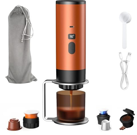 Portable Espresso Machine, USB Rechargeable Cordless Mini Travel Coffee Maker, 18Bar Self Heating Espresso Coffee Machine, Compatible With NS Capsules & Ground Coffee for Car, Camping, Hiking, Office