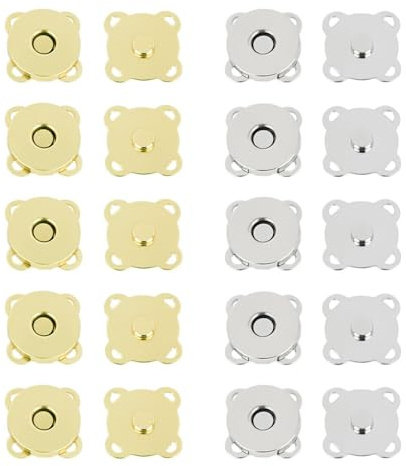VELSIN 10 par magnetknappar – guld och silver 14 mm magnetiska knappar, tryckknappar för sömnad, magnetknapp för väskor, kläder och gör-det-själv-sömnadshantverk