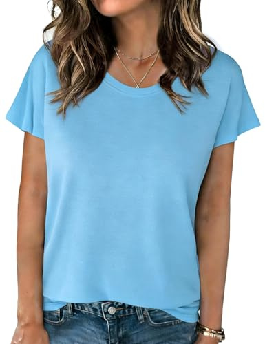 Crewhpo Maglietta Donna Manica Corta Basic Tinta Unita Casual Leggera | Tessuto Morbido, Tocco Leggero, Manica Corta, Linea Comoda, Tinta Unita, Jeans Ufficio Tempo Libero Estate Casual