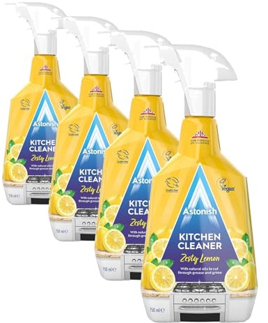 Astonish Kitchen Cleaner, Vegan and Cruelty Free and Blended with Natural Oils, Zesty Lemon, 750ml (Pack of 4)