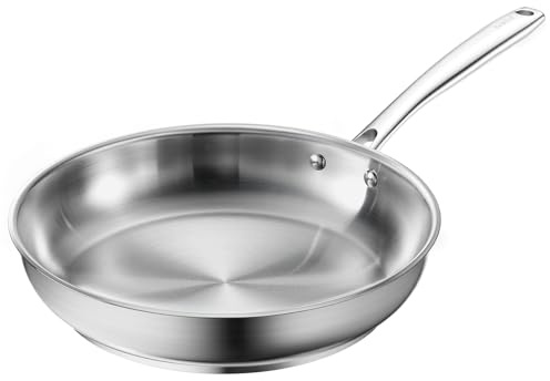 Redchef Large Stainless Steel Frying Pan, Heavy Duty Uncoated Skillet for Searing Steak, Induction Ready Cookware with Even-Heat Base, Oven Safe & Dishwasher Safe, 11 Inch