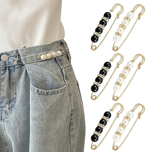 Clip para hacer pantalones más ajustados, 6 clips de cintura para pantalones, prácticos tensores de cintura y clips de cinturilla para apretar pantalones, botones y alfileres para vaqueros, sin coser
