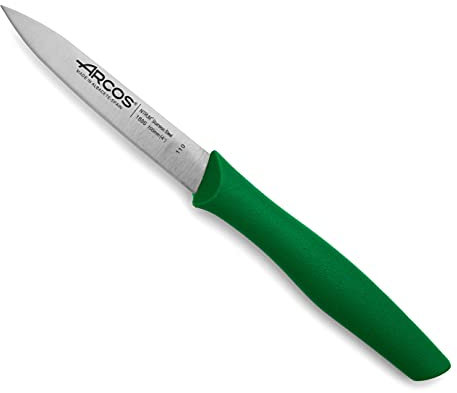 Arcos Couteau Mondador Acier Inoxydable NITRUM 100 mm - Pour Fruits et Légumes, Manche Ergonomique Polypropylène Vert - Série Nova