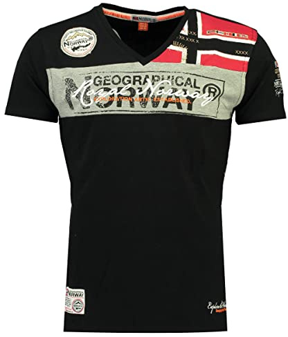 Geographical Norway Jidney Men - T-Shirt Cotone Uomo - Classica T-Shirt Estiva Logo - Camicia A Maniche Corta - Scollo V Regolare - Abito Ideale Primavera (Marino XL)