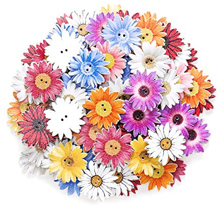50/100Pcs Marguerite Shape Holes Wooden Buttons, DIY Scrapbook Sewing Accessory - Random Color 50pcs