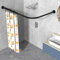 Misounda Duschvorhangstange L Form Ohne Bohren Ecke Badewanne Edelstahl Teleskopstange 90-120x90-120cm mit 18 Stück Duschvorhangringe, für Garderobe Badezimmer Umkleidekabine Eckduschstange
