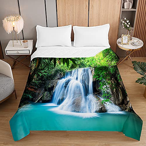 Tagesdecken Bettüberwurf, Chickwin 3D Wald Wasserfall Fluss Sommer Tagesdecke mit Prägemuster Wohndecke aus Mikrofaser Bettdecke für Einzelbett Doppelbett oder Kinder (Waldsee,230x280cm)