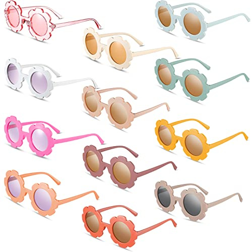Flutesan 12 Pairs Kids Round Flower Sunglasses Girls Toddler Flower Shaped Cute Outdoor Sunglasses Eyewear Glasses(Fresh Colors)