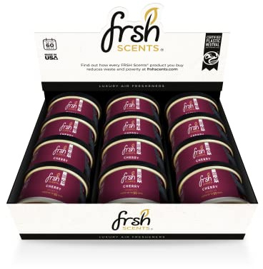 FRSH Scents FR007 - Pack of 12 - Black Cherry 42G Scented Organic Tin Air Freshener - Lifespan of Upto 60 Days - Ideal for your Car, Home & Workplace