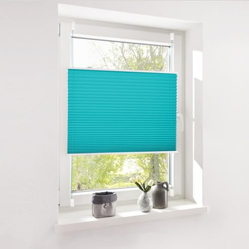 Deswell Plissee ohne Bohren Klemmfix Türkis B60 x H130cm Plisseerollo Sonnenschutz und Sichtschutz Jalousien Easyfix Plissees Lichtdurchlässig Rollo für Fenster & Tür
