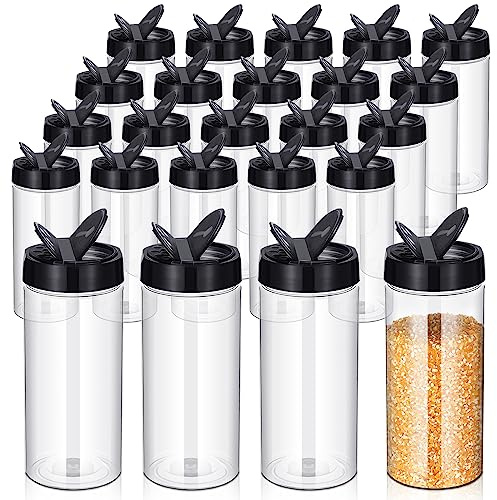 Zhehao 24 Pieces Plastic Spice Containers Plastic Spice Bottles Clear Reusable Large Empty Seasoning Jars with Shaker Lids for Kitchen Storage Seasoning Powder Herbs(16 oz,Cylinder,Clear and Black)