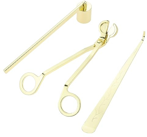 TEENGSE 3 in 1 Candle Accessory Set, Candle Wick Trimmer, Candle Wick Snuffer, Candle Wick Dipper, Beautiful Box for Candle Lover (Gold)