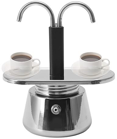 KOSDFOGE Caffettiera Per Piano Cottura, 2 Tazze in Acciaio Inossidabile 100ML Moka Caffettiera Moka in Acciaio Inossidabile a Doppia Testa Caffettiera Italiana Fai-da-Te