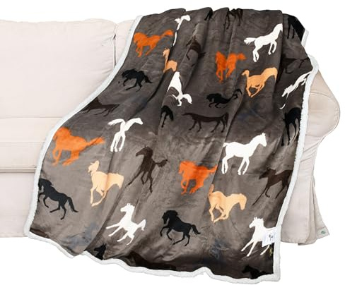 Catalonia Classy Horse Tapue Sherpa Fleece Throw Blanket, Warm Thick Soft Winter Fluffy Plush Couch Throw, Reversible Cozy Fleece Blanket Sofa Single Bed, All Season 150 x 130 cm