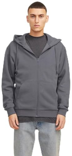 Jack & Jones Sudadera con Capucha y Cremallera con Capucha Lisa, Gris, M