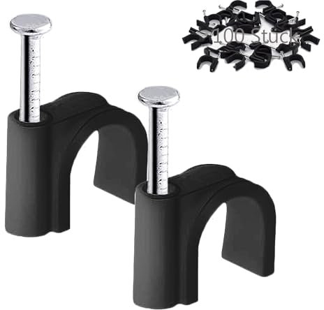 100PCS Runde Kabelklemmen Schwarz, 10MM Elektrische Kabelwandklemme Kabelnagelklemmen Management, Draht Ordnungsklemmen Pins Kabelstifte für Ethernet, Elektrische Kabel, Steckdosenleiste Wandmontage