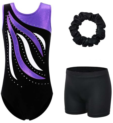 XFGIRLS – Justaucorps de gymnastique pour filles sans manches avec dégradé scintillant pour le ballet et la danse – Short athlétique pour la gymnastique et le tumbling pour filles de 3 à 16 ans, 9-10