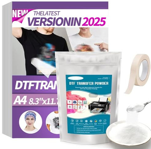 DTF Transferfolie Papier-Set, A4(29.7cm x 42cm)-35 Blatt Premium doppelseitig Matt Klar PreTreat Blätter, 300g, Direkt-zu-Film-Transfer für jeden Stoff, DTF-Starter-Kit für DTF- und Sublimationsdrucke