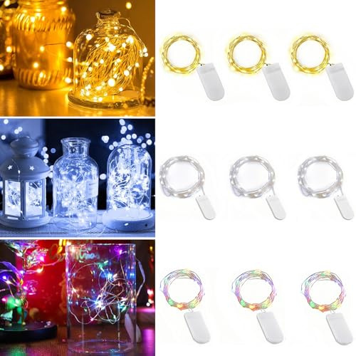 Stringa Luci LED a Batteria, 9PCS 1M 10 LED Lampada a Fili di Rame Impermeabile Micro Catena Luminos per Interni e Esterni, Natalizi, Feste, Matrimonio, Casa, Giardino Decorazione (9pcs/3 colors)