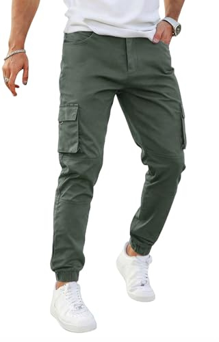 GINGTTO Pantalones Cargo Hombre Slim Elásticos Jogger | 6 Bolsillos, Pierna Cónica, Peso Pesado, 30 Pulgadas, Trabajo, Senderismo