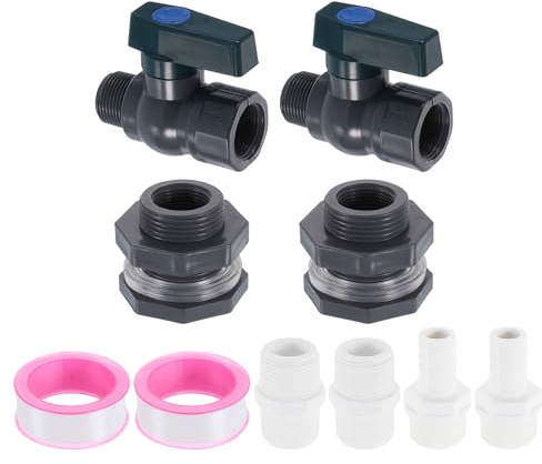 QUARKZMAN 2 Juego Lluvia Barril Grifo Kit, Plástico Lluvia Barril Espita con 3/4 GHT Mamparo Accesorio, Jardín Manguera Adaptador Pagoda Conector y Rosca Sellado Cinta, Gris