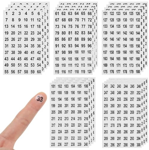 Nogeqi Lot de 1200 autocollants ronds numérotés de 1 à 300 - Chiffres adhésifs ronds - En papier - Pour dossiers, organisation de stockage et fournitures scolaires
