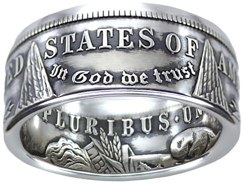 Morgan Silver Dollar Coin Ring | Classic 10mm | Made in America (Antiqued/Tails, 12)