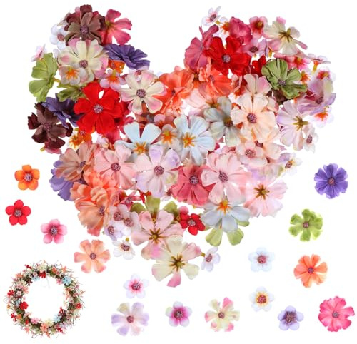 APLZGMG 150Pcs Mini Artificial Flowers for Decoration,Faux flower Heads,Mini Fabric Flowers for Crafts, Garland, Wedding Decor, Stemless Small Fake Flower in 2 Sizes(Multicolor)