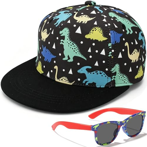 VorPrillynt Dinosauro Cappellini da Baseball per Bambino, Dinosauro Cappellino da Baseball Occhiali da Sole Set, Bambino Cappello Baseball Regolabile Protezione Occhiali da Sole UV Berretto Regalo