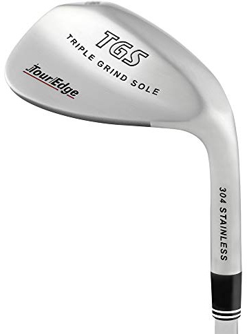 Tour Edge Men's TGS Triple Grind Sole Wedge (Right Hand, Stainless Steel, Uniflex, 50 degrees, 35.25 inches), Chrome, 50° Loft 10° Bounce