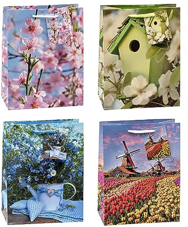 TSI Geschenktüten FRÜHLING, 12er Packung, Größe: Mittel (HxBxT 23 x 18 x 10 cm), Art. Nr. 83010