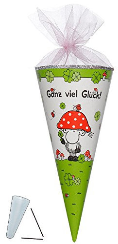 alles-meine.de GmbH Schultüte - Schaf Sheepworld - 85 cm - 6 eckig - mit Tüllabschluß - mit/ohne Kunststoff Spitze - Zuckertüte - Ganz viel Glück Tiere Schafe - Glücksbring..