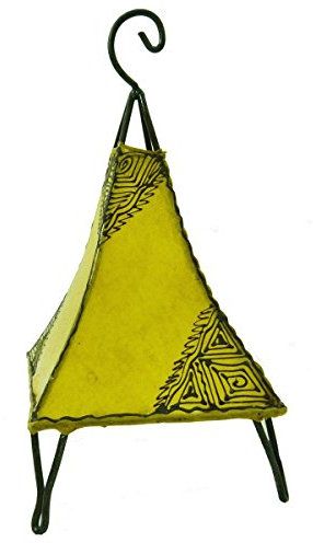 Simandra Orientalische Lampe Stehlampe marokkanische Hennalampe Lederlampe Tischleuchte Stehleuchte Orient Pyramide Orient 40 cm Color Gelb