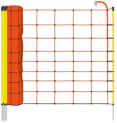 VOSS.farming 50m Elektrozaun-Netz, Schafzaun, Schafnetz, 90cm, 1 Spitze, orange Litze