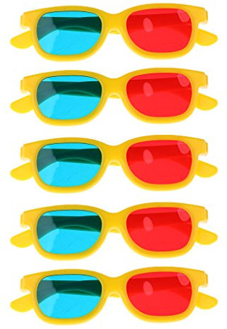 5 Paar Kinder 3D Brille Rot/Blau Anaglyph Brille Kunststoff Glasses Gelb