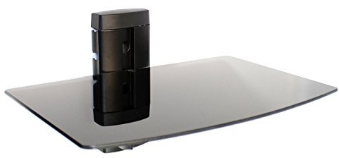 Tempered Black Glass Floating Shelf | Wall Mounted Shelving | Routers, DVD players, Controller Storage | Integrated Cable Management | M&W (1 Tier)