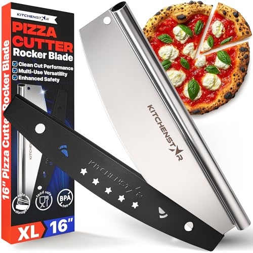 KitchenStar Cortador de pizza de 40,6 cm, cuchillo afilado de acero inoxidable, cubierta protectora, apto para lavavajillas, grande, accesorios profesionales para horno de pizza