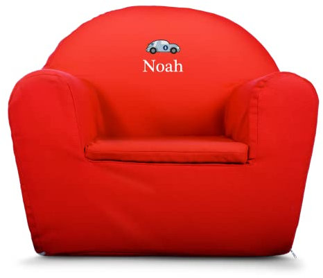 YourSurprise Kindersessel mit Namen - Kindersessel personalisiert mit Namen oder Text, hergestellt aus Baumwolle für Jungen und Mädchen im Alter von 1 bis 4 Jahre (Rot)