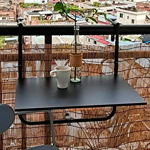 Balkon Klappdeck Hängend Tisch,Verstellbar Balkonhängetisch, 60x40cm Metall Klappbar Balkontisch Hängetisch Geländer Klapptisch,Lagerung Faltbarer Blumenständer Schreibtisch Wandtisch,Schwarz